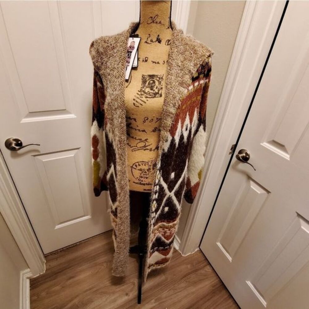 MaxSport super soft hooded Aztec boho coatigan cardigan sweater size‎ large - Picture 3 of 16